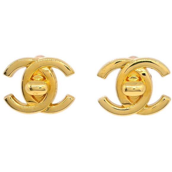 Chanel CC Turnlock Earrings Clip-On Gold Large - Picture 1 of 5